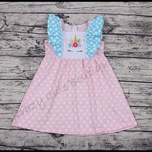 Boutique Custom Unicorn Pastel Polka Dot Dress 4 5 New Light Pink Blue White